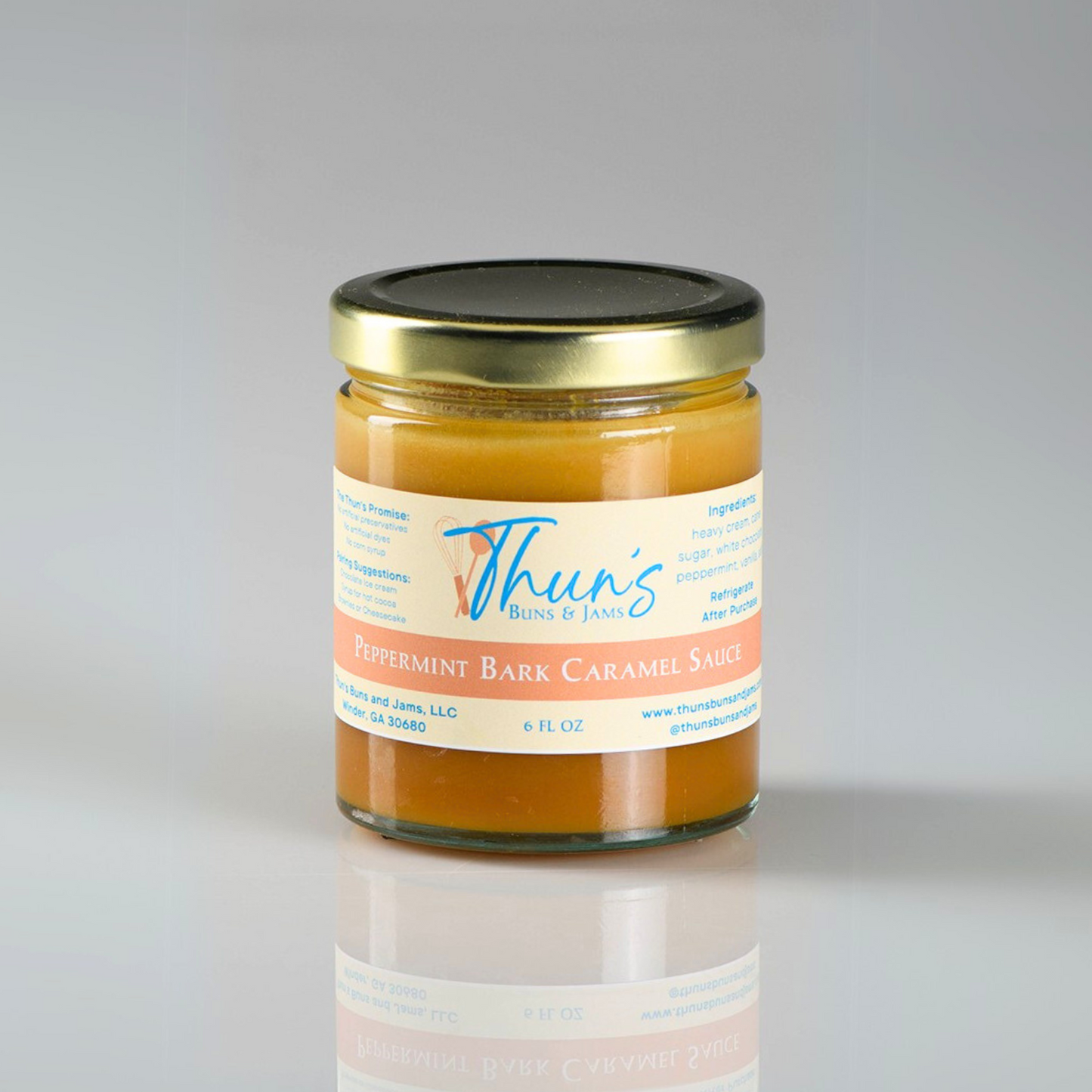 Thuns Buns and Jams Peppermint Bark Caramel Sauce Confections Collection Shop Hand Made Small Batch Jams and Sauces